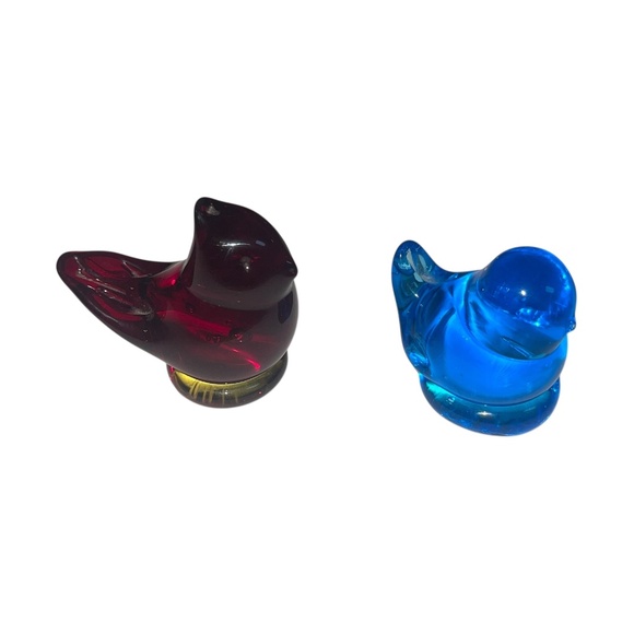 Vintage Red & Yellow Cardinal Love Glass Bird Figurine Signed Leo Ward Blue Lot - Picture 4 of 16